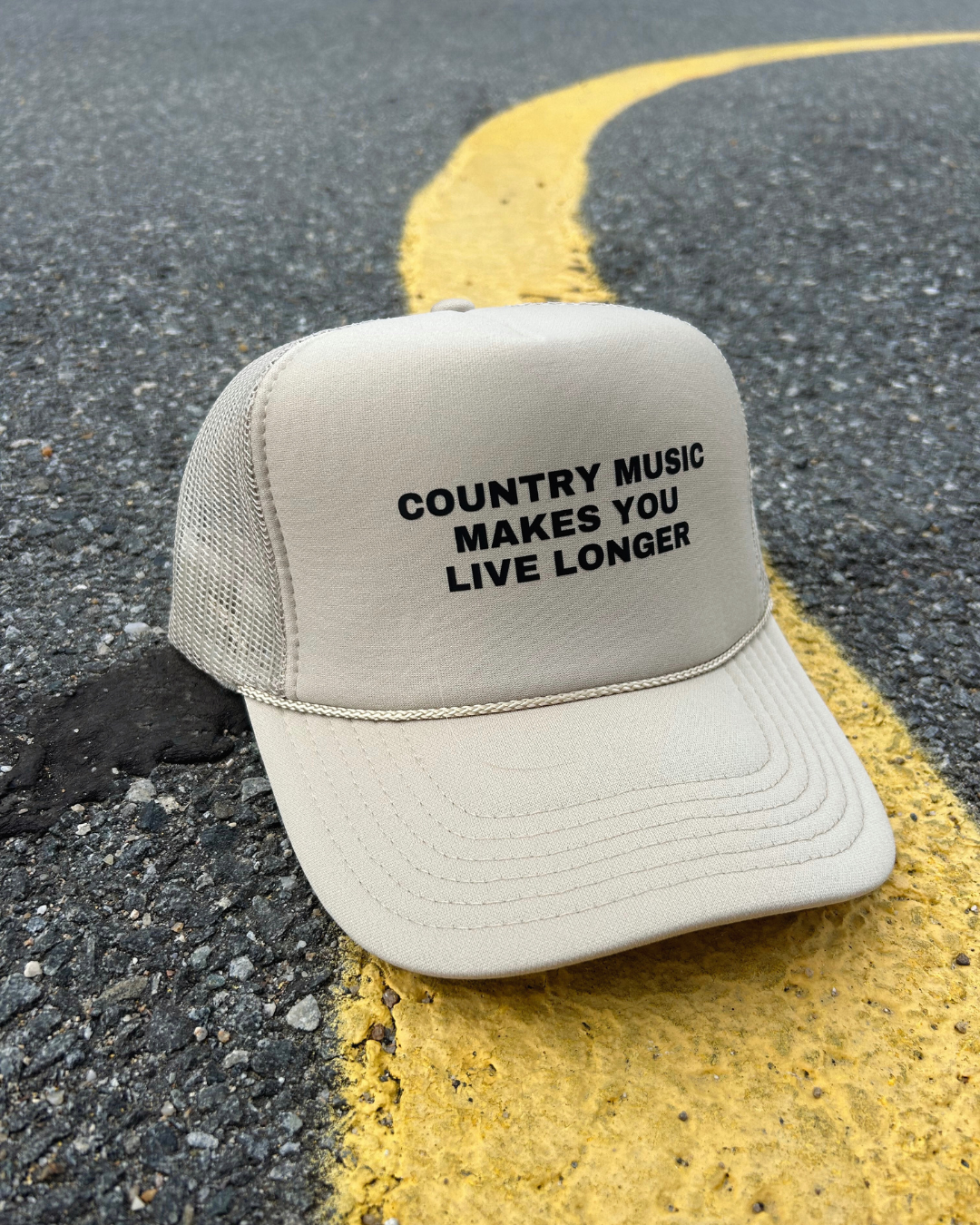 Country Music Makes You Live Longer Trucker Hat - Beige