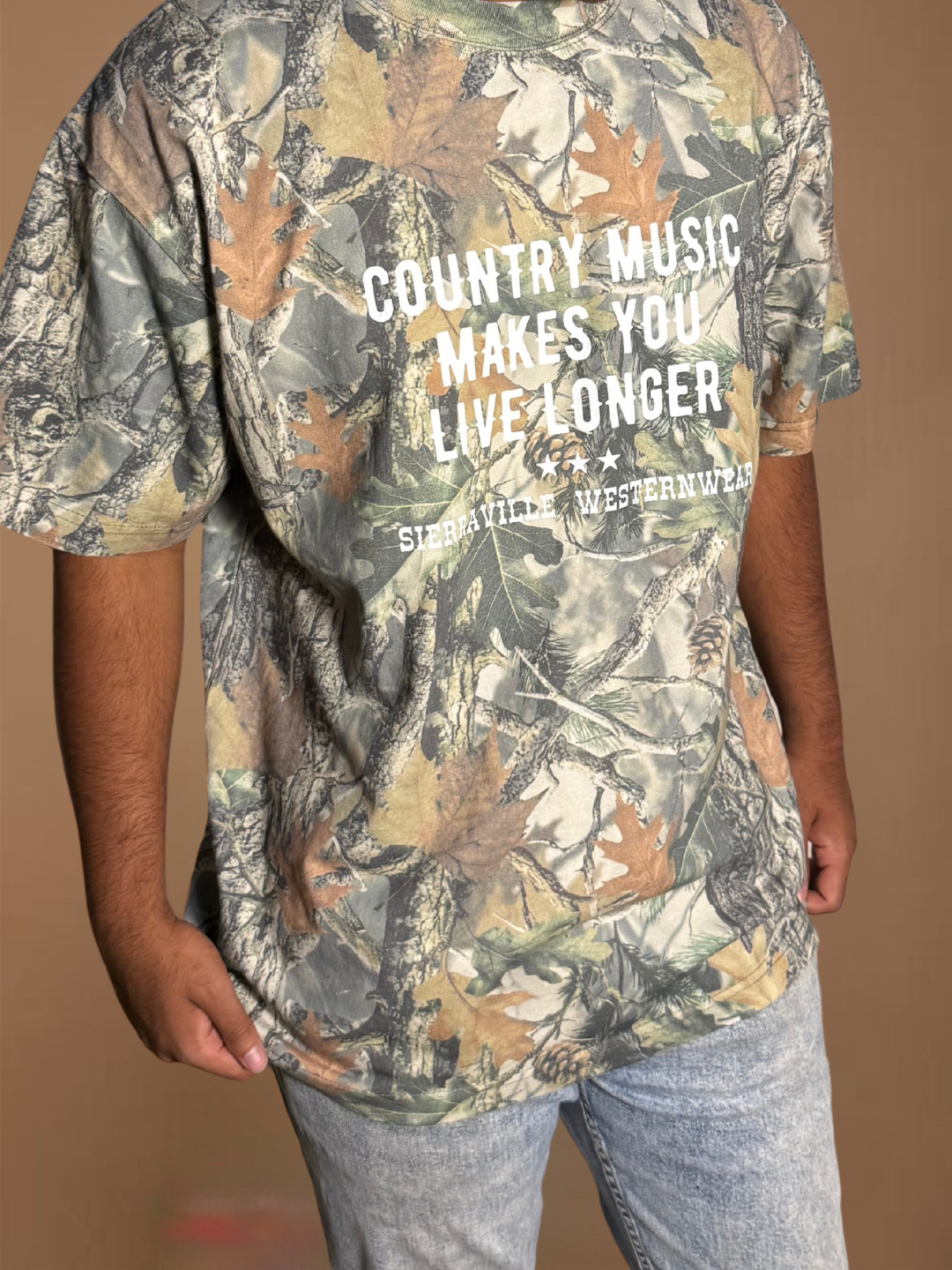 COUNTRY MUSIC MAKES YOU LIVE LONGER TEE - Vintage Camo