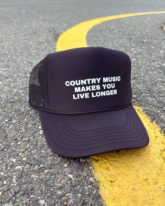 Country Music Makes You Live Longer Trucker Hat - Black