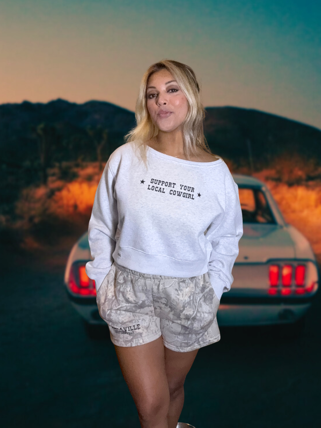 ★SUPPORT YOUR LOCAL COWGIRL★ Off-The-Shoulder Cropped Sweater
