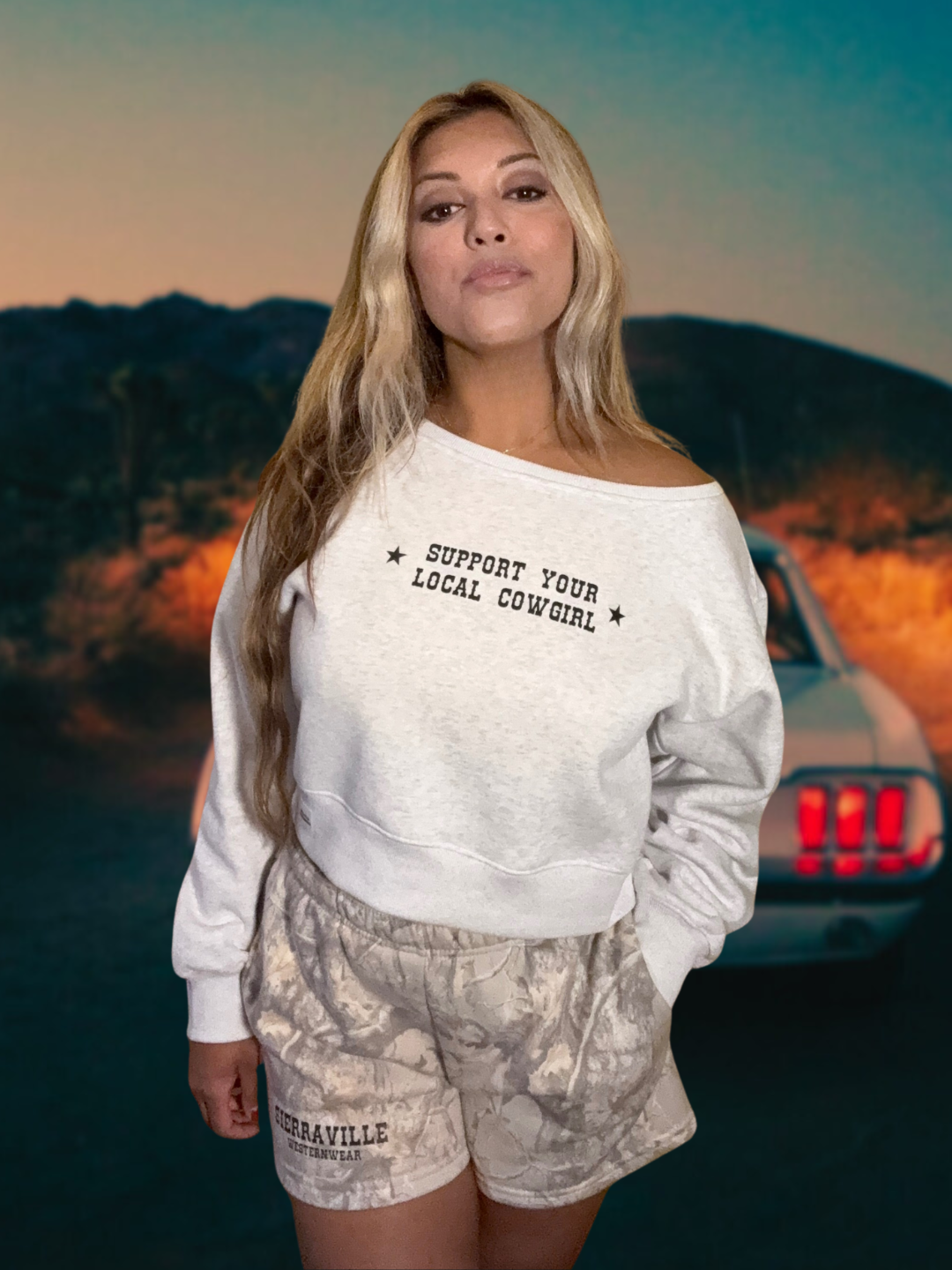 ★SUPPORT YOUR LOCAL COWGIRL★ Off-The-Shoulder Cropped Sweater