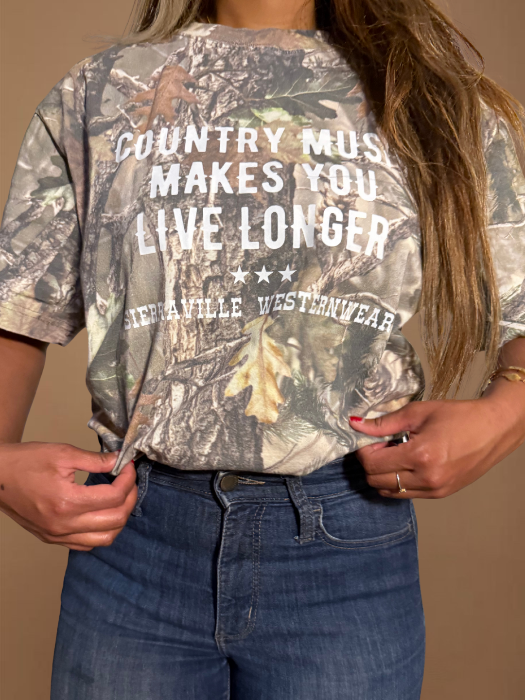 COUNTRY MUSIC MAKES YOU LIVE LONGER TEE - Vintage Camo
