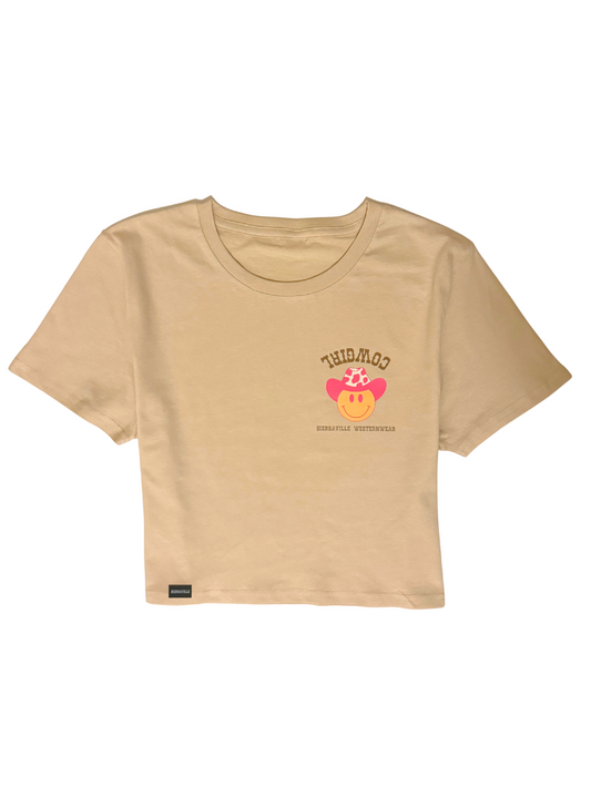 REVERSE COWGIRL SMILEY LADIES' CROPPED TEE - Sara Tan